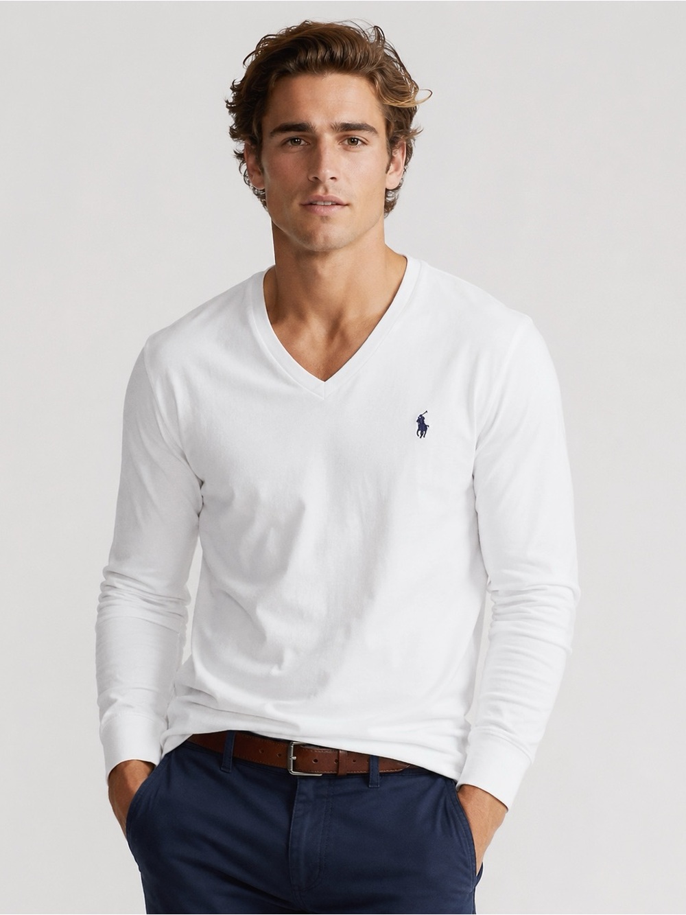 POLO Ralph Lauren Men White Cotton Long Sleeve Shirt MEDIUM Classic Preppy